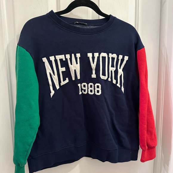 Zara Tops - Zara Boxy Oversized Blue and Red Sweatshirt